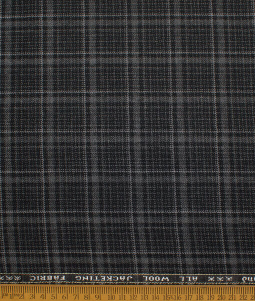 Raymond Men's 100% Wool  Checks  Unstitched Tweed Fabric for Jacket & Blazer  (Black & Grey)