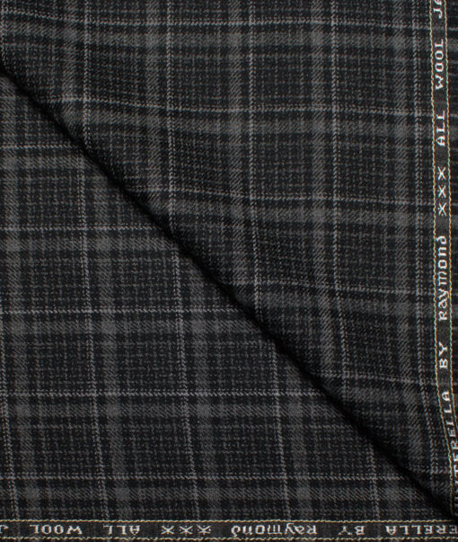 Raymond Men's 100% Wool  Checks  Unstitched Tweed Fabric for Jacket & Blazer  (Black & Grey)