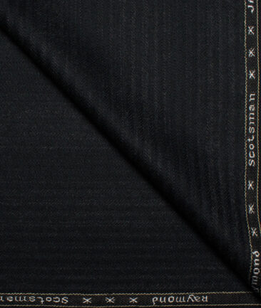 Raymond Men's 100% Wool  Striped  Unstitched Tweed Fabric for Jacket & Blazer  (Black)