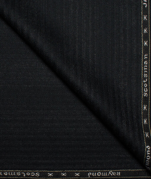 Raymond Men's 100% Wool  Striped  Unstitched Tweed Fabric for Jacket & Blazer  (Black)