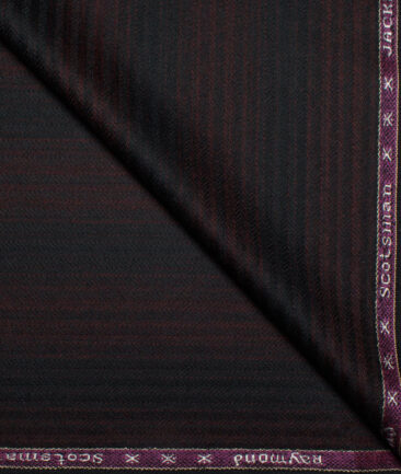 Raymond Men's 100% Wool  Striped  Unstitched Tweed Fabric for Jacket & Blazer  (Wine & Black)