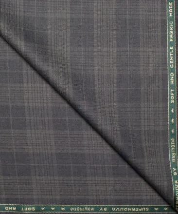 Raymond Men's 25% Wool Super 100's Checks  Unstitched Suiting Fabric (Grey)