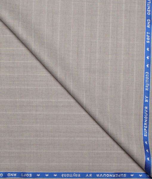 Raymond Men's 25% Wool Super 100's Striped  Unstitched Suiting Fabric (Light Grey)