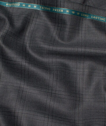 Raymond Men's 35% Wool Super 70's Checks  Unstitched Suiting Fabric (Grey)