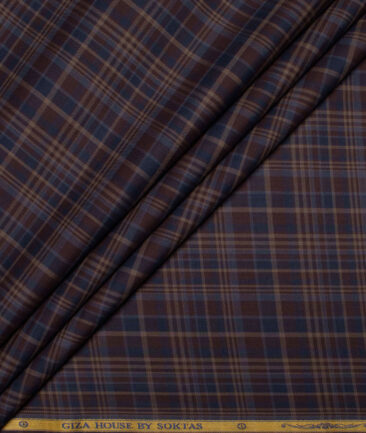 Soktas Men's  Giza Cotton Checks  Unstitched Shirting Fabric (Dark Brown)