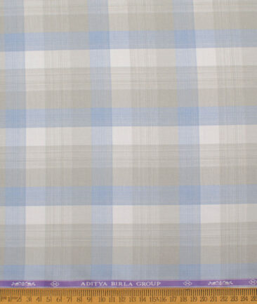 Soktas Men's  Giza Cotton Checks  Unstitched Shirting Fabric (White & Grey)