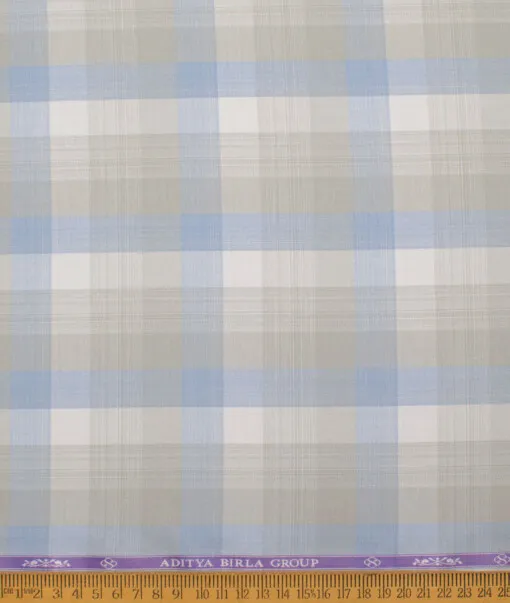 Soktas Men's  Giza Cotton Checks  Unstitched Shirting Fabric (White & Grey)