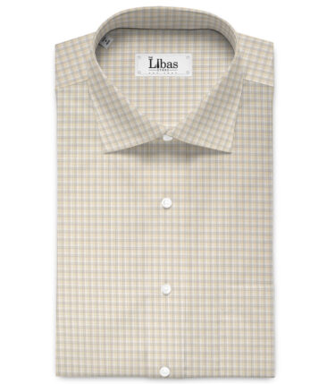 Soktas Men's  Giza Cotton Checks  Unstitched Shirting Fabric (White & Beige)