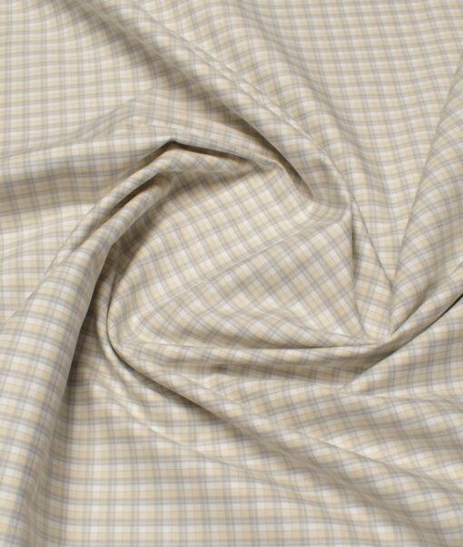Soktas Men's  Giza Cotton Checks  Unstitched Shirting Fabric (White & Beige)
