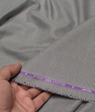 Soktas Men's  Giza Cotton Checks  Unstitched Shirting Fabric (White & Black)