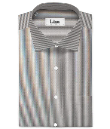 Soktas Men's  Giza Cotton Striped  Unstitched Shirting Fabric (White & Black)
