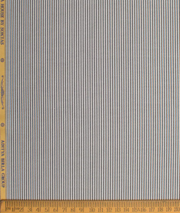 Soktas Men's  Giza Cotton Striped  Unstitched Shirting Fabric (White & Black)