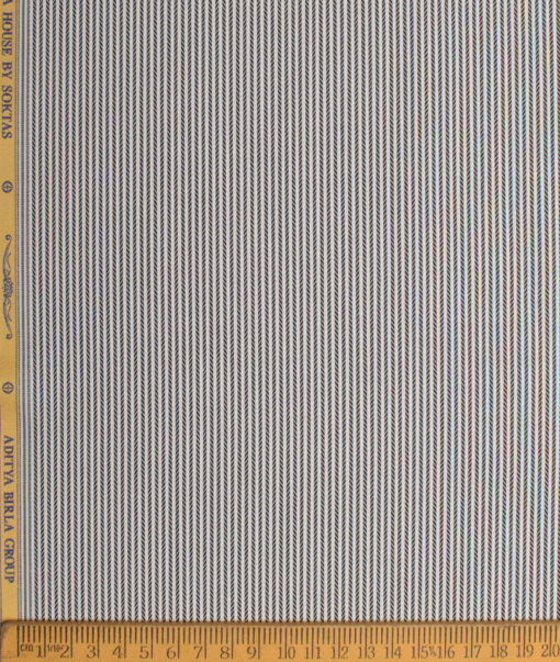 Soktas Men's  Giza Cotton Striped  Unstitched Shirting Fabric (White & Black)