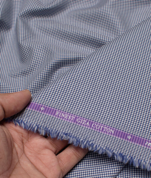 Soktas Men's  Giza Cotton Checks  Unstitched Shirting Fabric (White & Royal Blue)