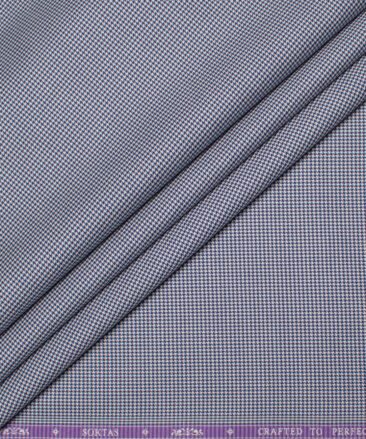 Soktas Men's  Giza Cotton Checks  Unstitched Shirting Fabric (White & Royal Blue)