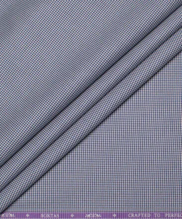 Soktas Men's  Giza Cotton Checks  Unstitched Shirting Fabric (White & Royal Blue)