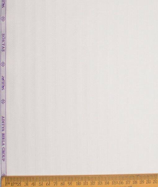 Soktas Men's  Giza Cotton Striped  Unstitched Shirting Fabric (White)