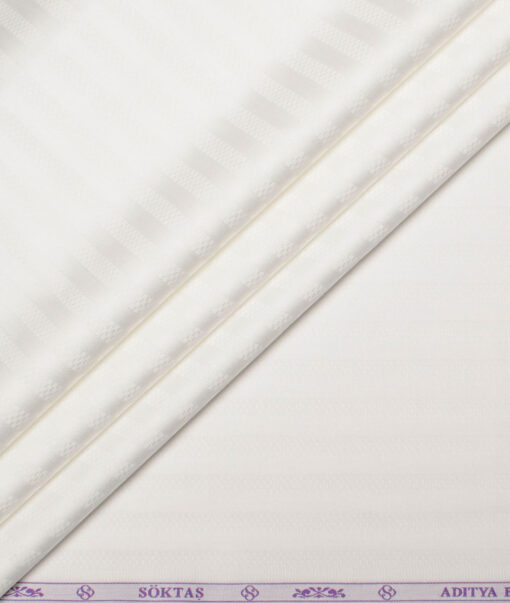 Soktas Men's  Giza Cotton Striped  Unstitched Shirting Fabric (White)