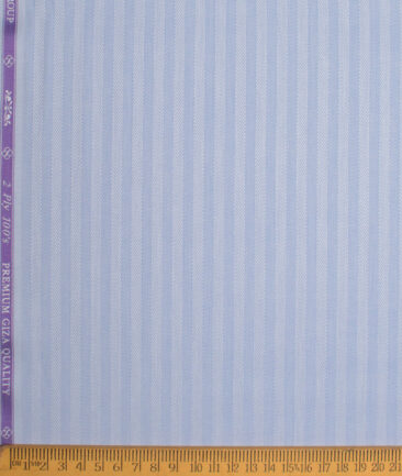 Soktas Men's 100/2 Giza Cotton Striped  Unstitched Shirting Fabric (Light Blue)
