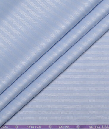 Soktas Men's 100/2 Giza Cotton Striped  Unstitched Shirting Fabric (Light Blue)