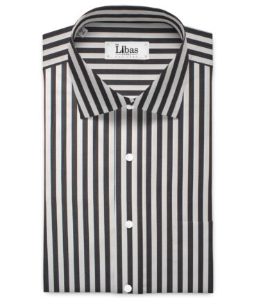 Soktas Men's  Giza Cotton Striped  Unstitched Shirting Fabric (White & Black)
