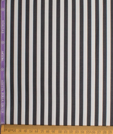 Soktas Men's  Giza Cotton Striped  Unstitched Shirting Fabric (White & Black)