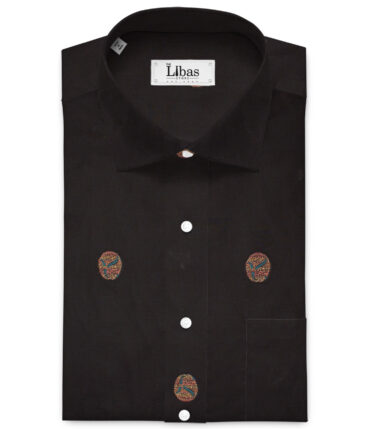 Soktas Men's  Giza Cotton Self Design  Unstitched Shirting Fabric (Black)