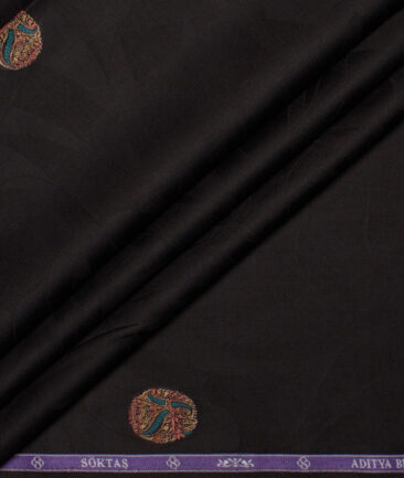 Soktas Men's  Giza Cotton Self Design  Unstitched Shirting Fabric (Black)