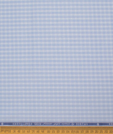 Soktas Men's  Giza Cotton Checks  Unstitched Shirting Fabric (White & Brown)