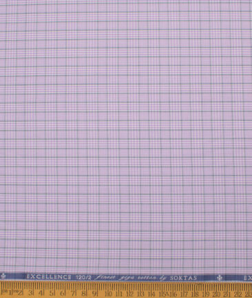 Soktas Men's 120/2 Giza Cotton Checks  Unstitched Shirting Fabric (Purple)