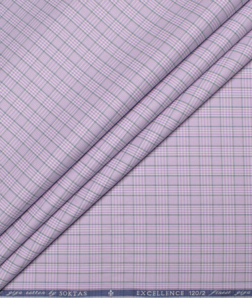 Soktas Men's 120/2 Giza Cotton Checks  Unstitched Shirting Fabric (Purple)