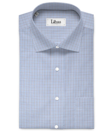 Soktas Men's 120/2 Giza Cotton Checks  Unstitched Shirting Fabric (Sky Blue)
