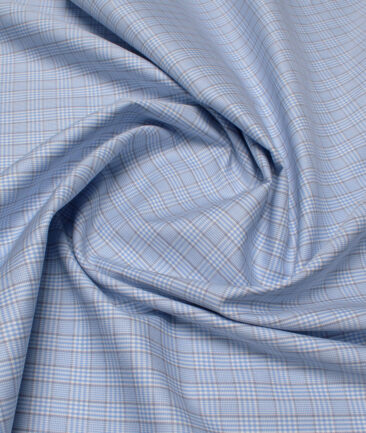 Soktas Men's 120/2 Giza Cotton Checks  Unstitched Shirting Fabric (Sky Blue)