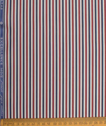 Soktas Men's 140/2 Giza Cotton Striped  Unstitched Shirting Fabric (White & Maroon)