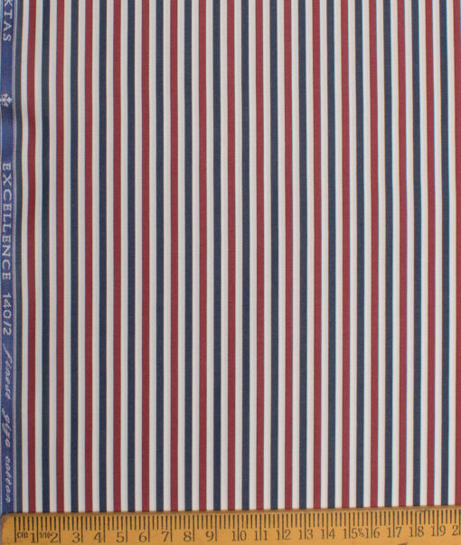 Soktas Men's 140/2 Giza Cotton Striped  Unstitched Shirting Fabric (White & Maroon)