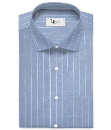 Linen Club Men's 65 LEA European Linen Striped  Unstitched Shirting Fabric (Pastel Blue)