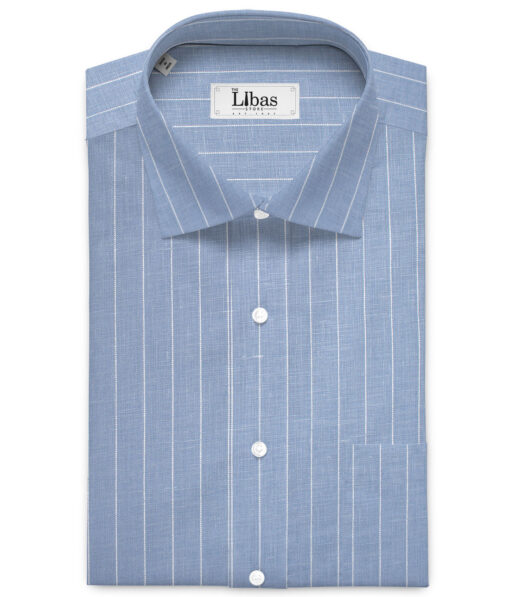 Linen Club Men's 65 LEA European Linen Striped  Unstitched Shirting Fabric (Pastel Blue)
