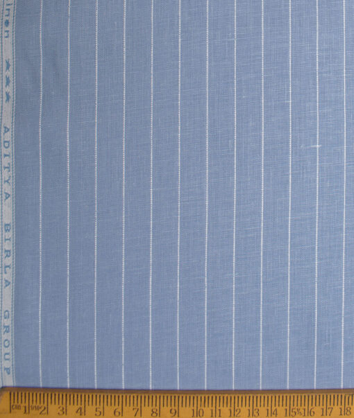 Linen Club Men's 65 LEA European Linen Striped  Unstitched Shirting Fabric (Pastel Blue)