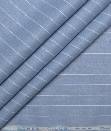 Linen Club Men's 65 LEA European Linen Striped  Unstitched Shirting Fabric (Pastel Blue)