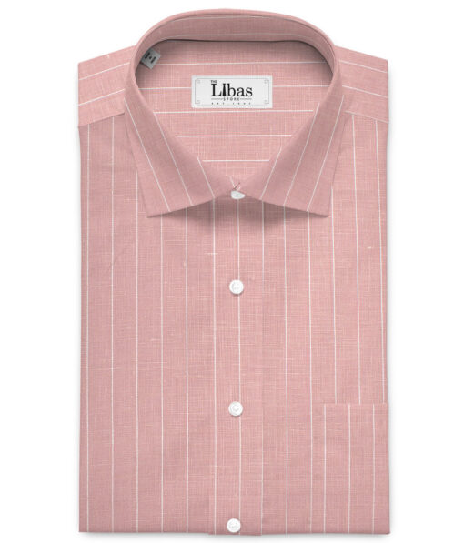 Linen Club Men's 65 LEA European Linen Striped  Unstitched Shirting Fabric (Pink)