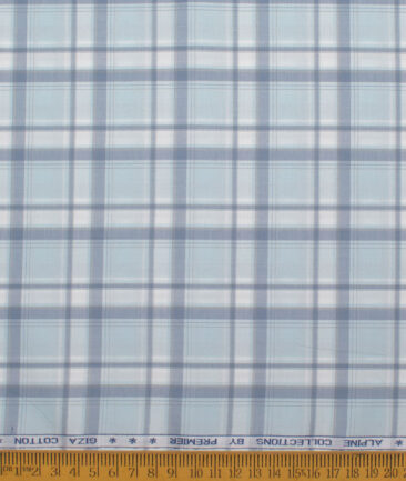 Premier Mills Men's  Giza Cotton Checks  Unstitched Shirting Fabric (Arctic Blue)