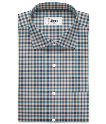 Premier Mills Men's  Giza Cotton Checks  Unstitched Shirting Fabric (Beige & Green)