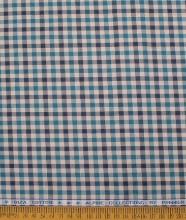 Premier Mills Men's  Giza Cotton Checks  Unstitched Shirting Fabric (Beige & Green)