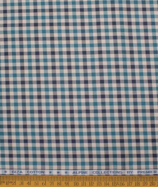 Premier Mills Men's  Giza Cotton Checks  Unstitched Shirting Fabric (Beige & Green)
