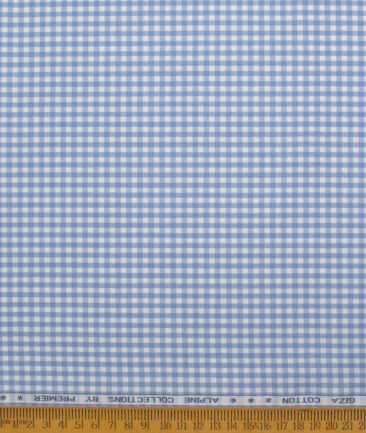 Premier Mills Men's  Giza Cotton Checks  Unstitched Shirting Fabric (White & Blue)