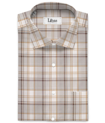 Premier Mills Men's  Giza Cotton Checks  Unstitched Shirting Fabric (White & Brown)