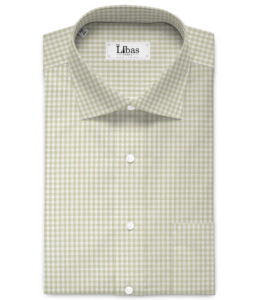 Premier Mills Men's  Giza Cotton Checks  Unstitched Shirting Fabric (White & Green)