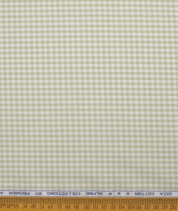 Premier Mills Men's  Giza Cotton Checks  Unstitched Shirting Fabric (White & Green)