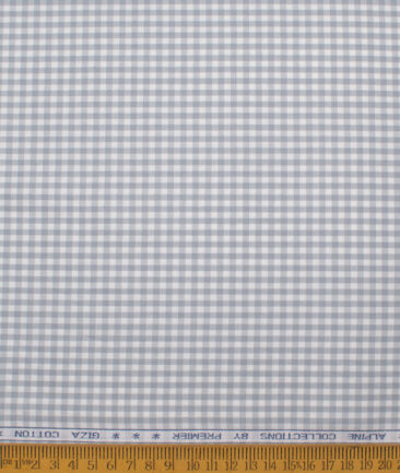 Premier Mills Men's  Giza Cotton Checks  Unstitched Shirting Fabric (White & Grey)