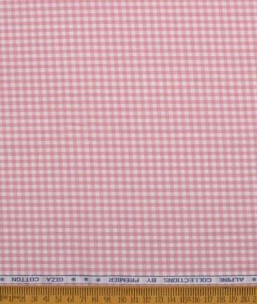 Premier Mills Men's  Giza Cotton Checks  Unstitched Shirting Fabric (White & Pink)